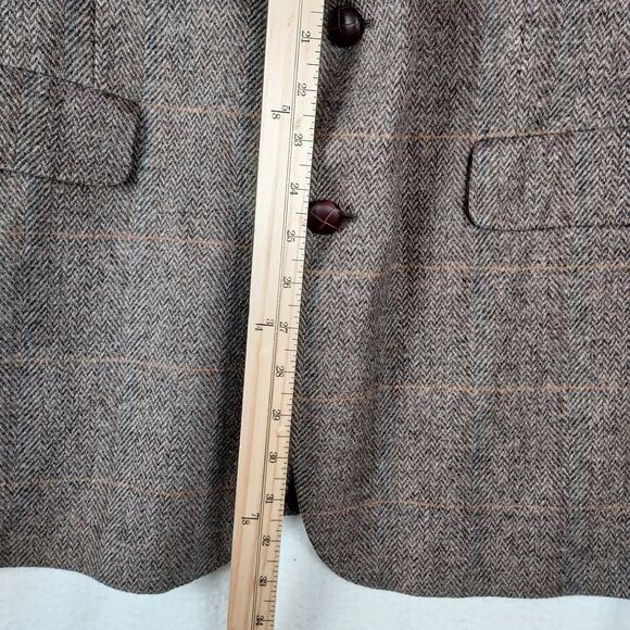 Vintage Kingsridge 44R Pure Wool Brown Plaid Herringbone Blazer Sport Coat - Picture 6 of 12